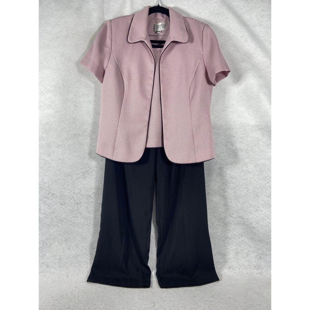 Julian Taylor 3PC Pant Suit Women's 16 Pink Black‎ Blazer Open Polka Dot New
